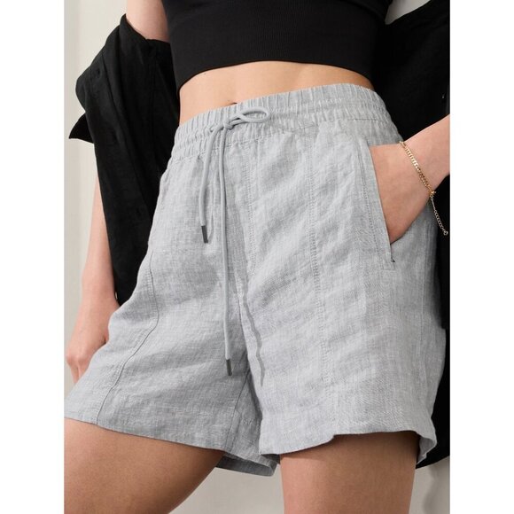 Athleta Blue Storm Cloud Retreat Linen Mid Rise Shorts - Picture 1 of 6